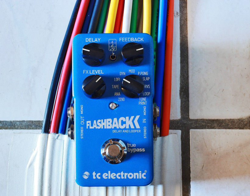 TC Electronic Flashback stereo delay modeler.  With my gaffer tape snake proudly carrying all signals in the background.