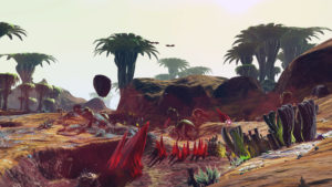 Chock full of life and giant green sunflowers on this arid planet in No Man's Sky